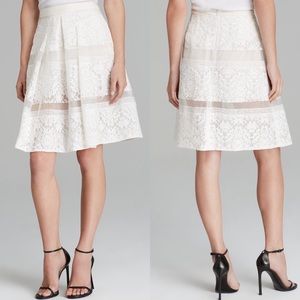 Rebecca Taylor BLACK Pleated Silk Lace Skirt
